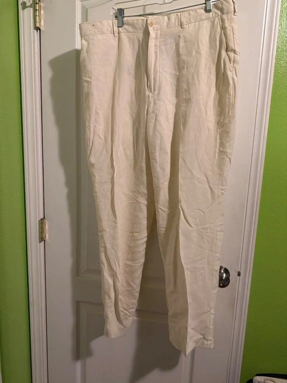 Cream Linen Blend Pleated Trousers With Pockets Size 38/32